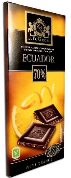 Шоколад тёмный J.D. Gross Ecuador 70% Edelcacao Orange, апельсин, 125 гр.