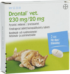 Таблетки от глистов Drontal vet 230/20mg, для кошек, 2 табл.