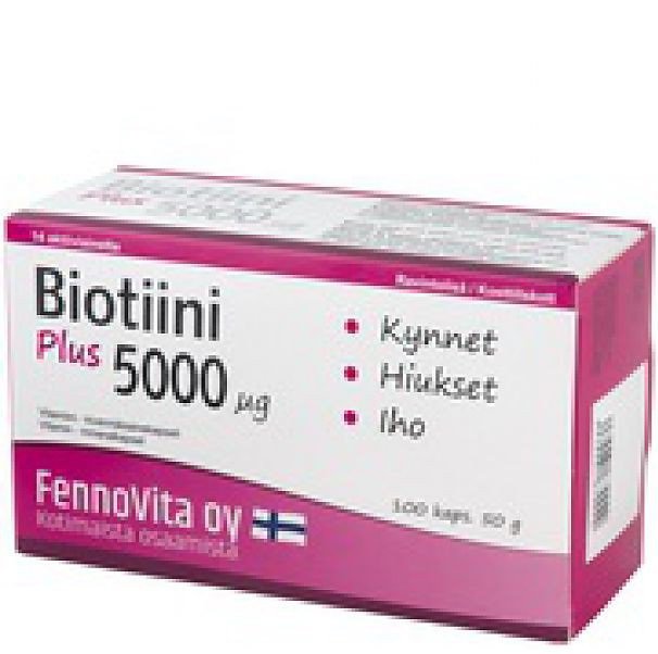 FennoVita Biotiini Plus 5000 мг биотин для волос и ногтей, 100 капс.
