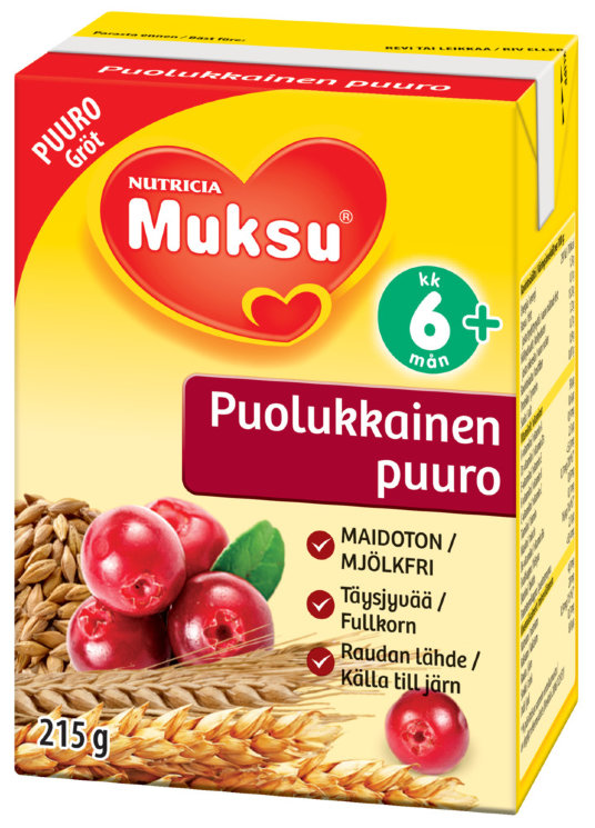 Nutricia Muksu Puulokkainenpuuro 6+ Каша готовая овсяная с брусникой, 250 гр., с 6 мес.