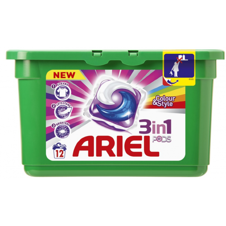Капсулы для стирки цветного белья Ariel Pods Color&Style 3in1, 12 шт.