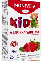 Поливитамины Monivita Kids mansikka-vadelma, 90 табл.