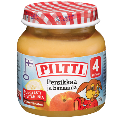 Piltti Persikkaa ja banaania, персик и банан, с 4мес., 125 гр.