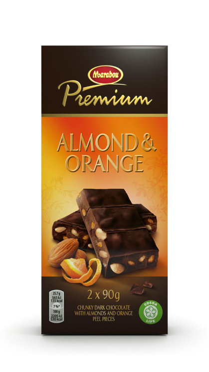 Шоколад с миндалем и апельсином Marabou Premium Almond&Orange, 180 гр.