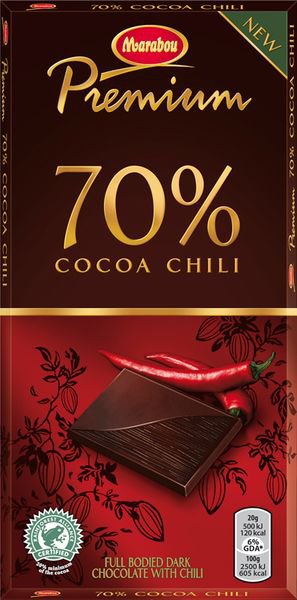 Шоколад Marabou Premium 70% Cocoa Chili, с перцем чили, 100 гр.