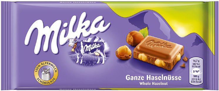 Milka  Молочный шоколад с фундуком Ganze haselnusse, 100 гр.