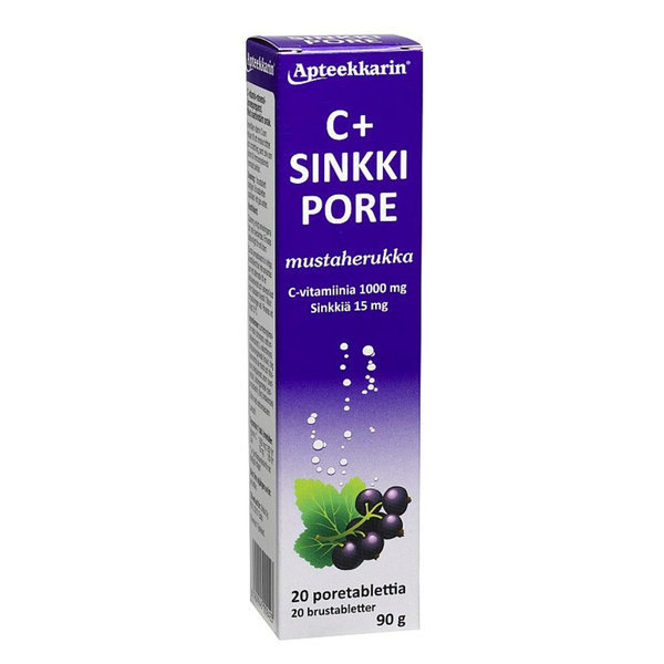 Витамин С+ Цинк со вкусом черной смороды Apteekkarin C+Sinkki Pore, 20 таб.