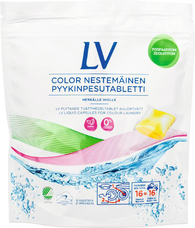 Капсулы гипоаллергенные для цветного белья LV Color Nestemainen, 16 шт.