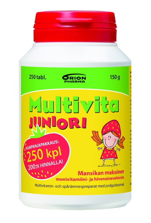 Мультивитамины Multivita Junior Mansikka со вкусом клубники, 200 табл.
