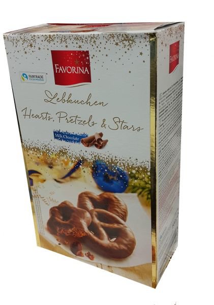 Пряники шоколадные Favorina Lebkuchen Heartz, Pretzels & Stars Milk chokolate, 500 гр.