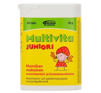 Мультивитамины Multivita Juniori Mansikka с клубничным вкусом, 30 табл.