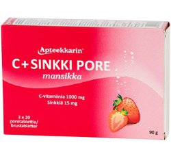 Витамин С + цинк Apteekkarin C+Sinkki pore, клубника, 60 таб.